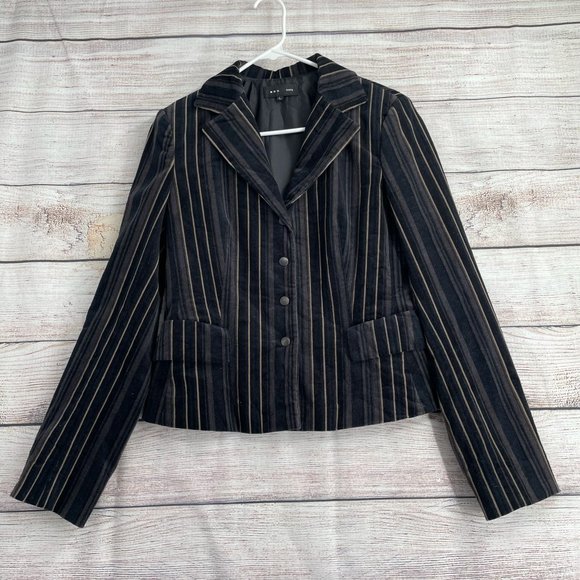 Sasch Mini-Corduroy Striped‎ 4 Button Blazer Women's Size Large Black/Taupe/Tan - Picture 1 of 10